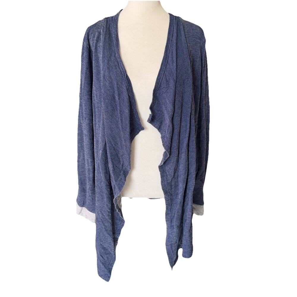 Fresh Produce Womens Large Cardigan Sweater Open Front Blue Waterfall Pockets - Picture 1 of 9